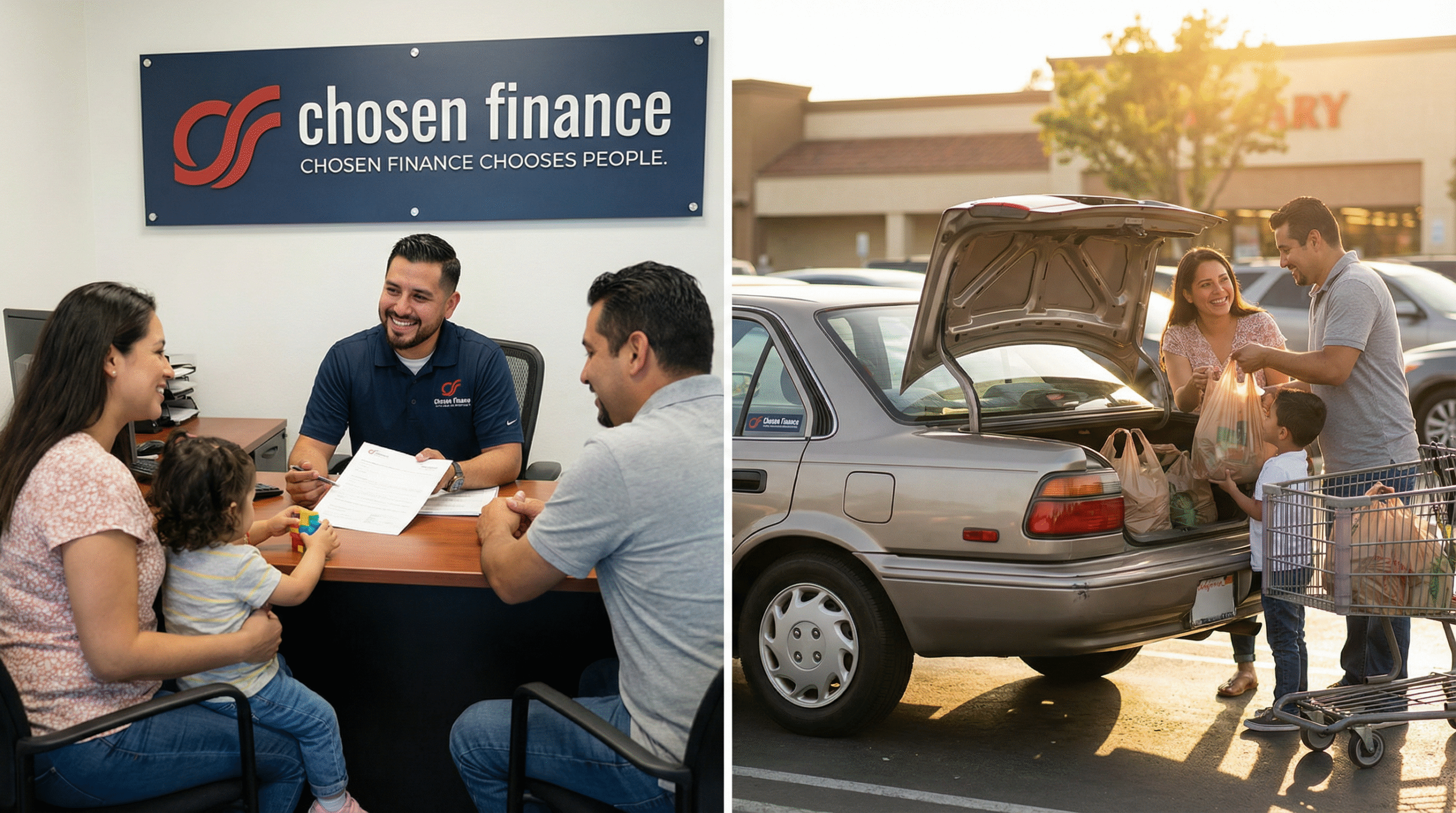 Chosen Finance advisor meeting with a family at a dealership